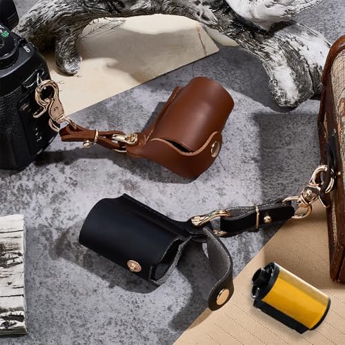 2 Colors Classical 35mm PU Leather Film Case Keychain Pendant Portable Leather Film Roll Storage Protective Sleeve Holder Container Key Chain with Lobster Clasp for Photography(Black Brown) - Image 4