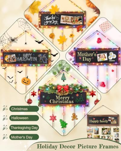 Bikoney Hanging Photo Display with String Lights, Clips & Chalkboard - Image 6