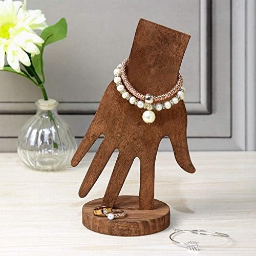 MOOCA 6-Piece Wooden Hand Form Jewelry Display Set - 2-Way Design for Wall Hanging or Standalone Mannequin Finger Hand Display, Brown Color - Image 6