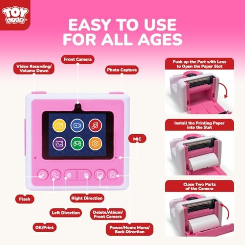 TOY Life Kids Instant Print Camera, 1080P, Ages 3-12, Pink - Image 6