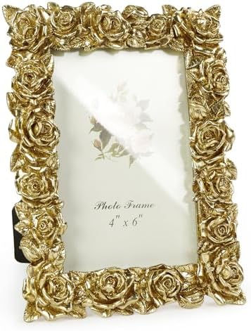 Cuspin 4x6 Picture Frame Gold Vintage Ornate Rose Flower Resin Frame by Cuspin