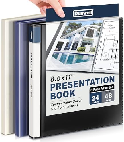 Dunwell Presentation Binder 24-Pocket, Plastic Sleeves, 3-Pack, Assorted by Dunwell