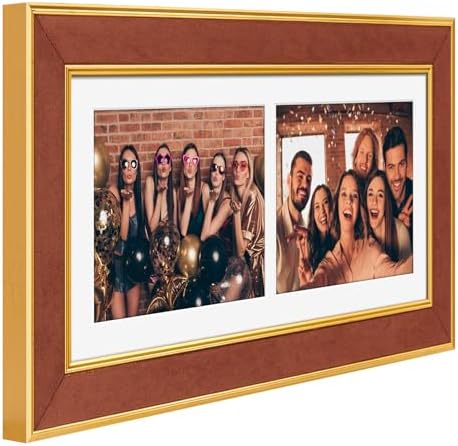 Suede 6x15 Picture Frame Display 2 Opening 5x7 Double Picture Frames Collage Wall Decor with Mat,Multi Photo Frame for Plexiglass,Wall Decor,1Pack,Brown - Image 3