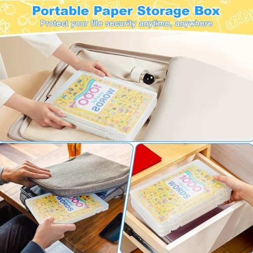2 Pack A4 File Box Paper Organizers Holder, Transparent Document Paper Project Case, Plastic Paper Storage Container Box File Protector for Magazine, Scrapbook, Office School Supplies - Image 5