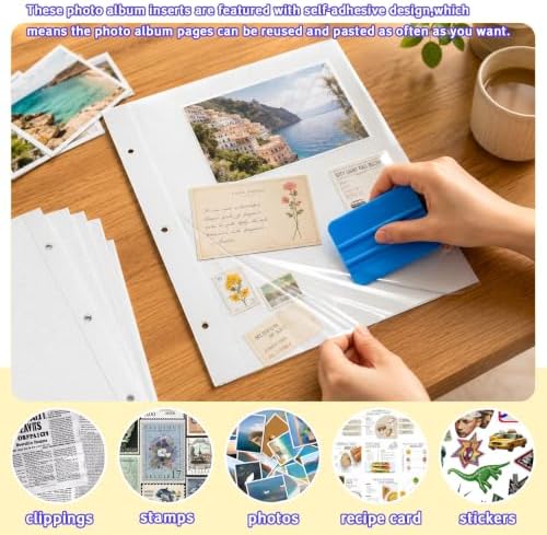 VOKOY 20 Sheets/40 Pages Photo Album Pages for 3 Ring Binder, Self Adhesive Scrapbooking Album Refill Pages Replacement Photo Album Sheets for 2x3 4x6 5x7 8x10 Photo or Cards, 11 x 9 Inch - Image 5