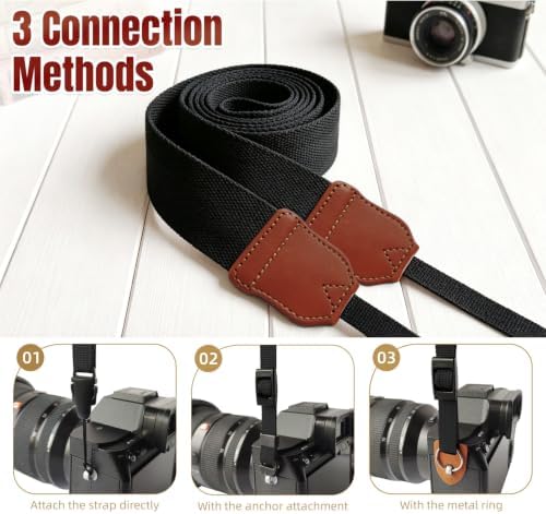 DSLR Camera Neck Strap, Adjustable Woven Soft Camera Shoulder Strap for Canon G7X SX740 EOS R5 R6 5D Mark IV 6D SL3 SL2 T8i T7 T7i 90D 80D Sony ZV-E10 A7C A6600 A7 IV III A7S Nikon Z30 Z50(Black) - Image 3
