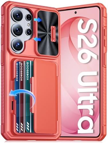GooseBox for Samsung Galaxy S26 Ultra Case Wallet with RFID [Cards Holder][Camera Cover][Edge Raised] Full Body Shockproof Silicone Protective Phone Case for Galaxy S26 Ultra 2026 (Coral Red) by GooseBox