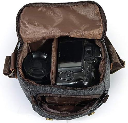 Small Camera Bag/Case, Vintage Canvase Leather Trim DSLR SLR Camera Shoulder Messenger Sling Bag - Image 3