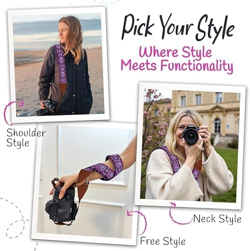 Art Tribute Camera Strap - Shoulder, Crossbody & Neck Camera Strap for Photographers, Fits All Cameras, Canon Nikon Sony Fujifilm, Padded Strap W/Quick Release, Embroidered Cotton & Leather Ends - Image 6