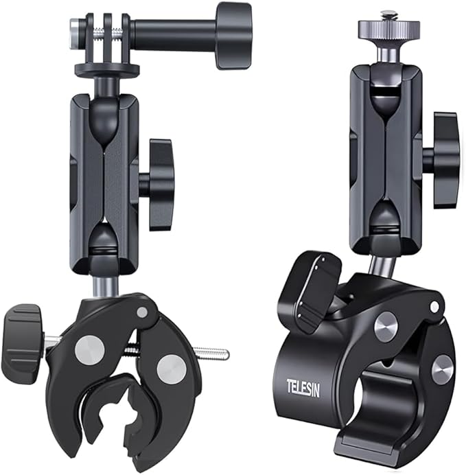 TELESIN Camera Clamp Mount Bike Motorcycle Handlebar Mounts Accessories,360 Ball Joint Tube Roll Bar Holder Clip for GoPro Mission 1 PRO/DJI Osmo Pocket 4/ Action 6 5 4/ Insta360 Luna Ultra/Xtra Muse by telesin