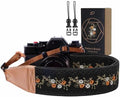 Padwa Lifestyle Camera Strap - 2" Full Grain Leather Ends Camera Straps for Photographers, Vintage Embroidered Cotton Weave Soft Suede Fabric Padded Strap Quick Release fits All Cameras by PadwaLifestyleCameraStrap