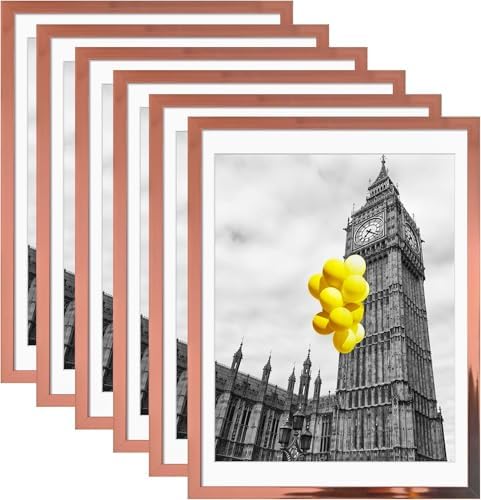 12x16 Picture Frame Set of 6, Made of High Definition Plexiglass for 12 x 16 Rose Gold Frames,Display Pictures 8x10 with Mat,Wall and Tabletop Display by BSRHOME