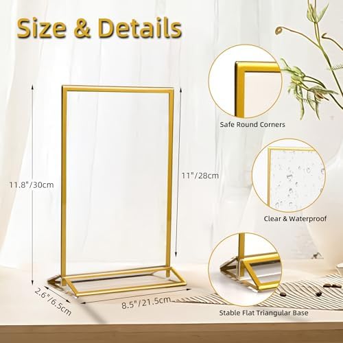 6 Pack Acrylic Sign Holder 8.5 x 11 Gold Picture Frames for Wedding Table Numbers Holders,Double Sided Display Stand for Halloween Christmas Decor,Restaurant Menu Holder Party Plastic Sign Holder - Image 3