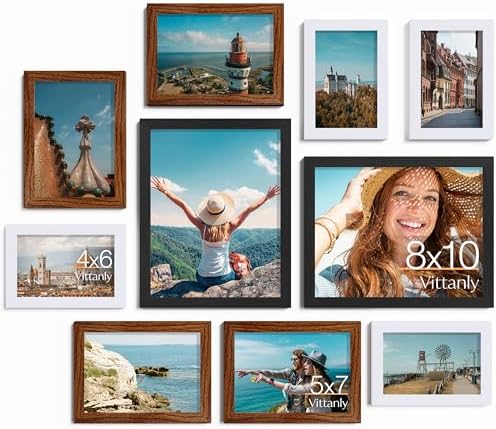 Vittanly 10 Pack Gallery Wall Frame Set, Black, Walnut Brown, White by Vittanly