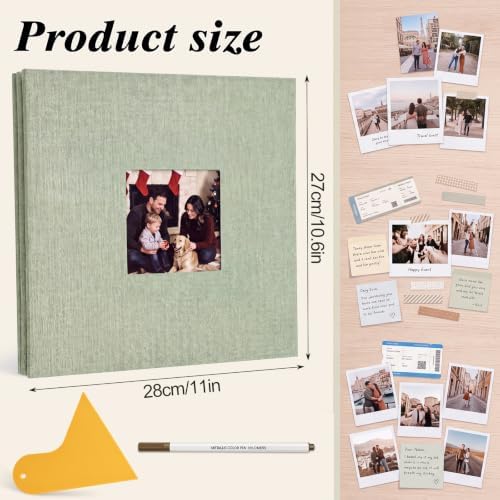 Self-Adhesive Scrapbook Album 11 × 10.6 In, Linen Cover, Sage Green - Image 2