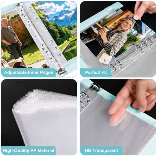 5x7 Photo Album, A5 Refillable 6 Ring Binder with Sleeves, Light Blue - Image 7