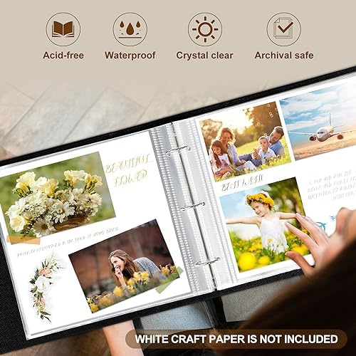 Lanpn 10x10 inch Scrapbook Photo Album, Linen Cover Archival Acid Free Top Load 3 Ring Folder Binder Photo Book 10 x 10 with 30 Plastic Sleeves 60 Pages (Grey) - Image 5