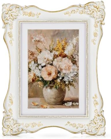 White Vintage Picture Frame 5x7, Antique Wedding Photo Frame Decor by Arborus