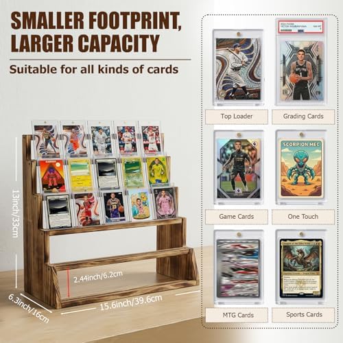 5 Tier Wooden Card Display Stand Holds 20-25 PSA BGS SGC Graded Sports Card - Image 2