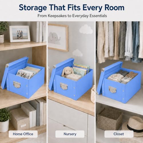 GUOZI Collapsible Storage Box, Decorative Memory Box with Lid & Metal Reinforced Corners, Cardboard File Bin with Handles, Organizer Gift Box for Keepsake Toy Photos Office Nursery Wardrobe Bookshelf - Image 6