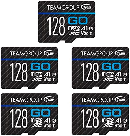 TEAMGROUP GO Card 128GB x 5 Pack MicroSDXC UHS-I U3 V30 4K for Action Cameras & Drone High Speed Flash Memory Card with Adapter for Outdoor Sports&Vlog, 4K Shooting,GoPro&Insta360&DJI TGUSDX128GU363 by TEAMGROUP