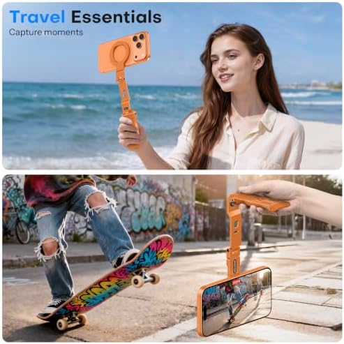 OMOTON TP03 [Ultra-Slim] 360° Rotating for MagSafe Tripod with Hook, Orange - Image 6