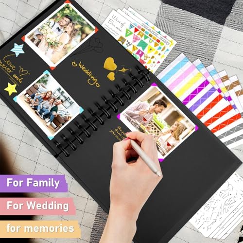 GOTIDEAL 7 x 7 Inch Scrapbook Album with Metallic Markers, Black, 40 Pages - Image 5