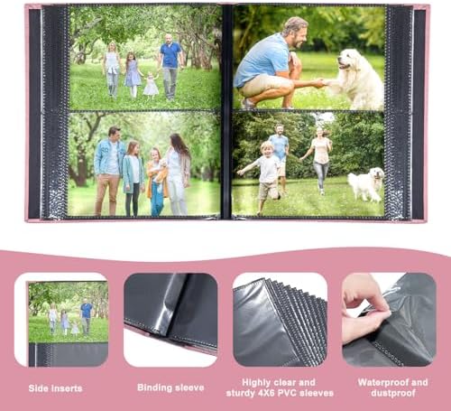 Photo Album 4x6 with 200 Pockets, Slip-in Picture Albums, Linen Cover Memory Book with Front Window, Black Page Vertical Photo Book for Wedding, Family, Anniversary, Baby, Vacation(Pink) - Image 3