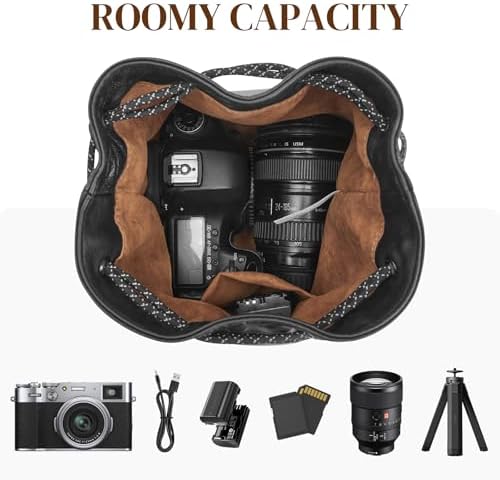 S-ZONESoft Leather Camera Insert Bag Drawstring Camera Pouch DSLR Lens Case - Image 3