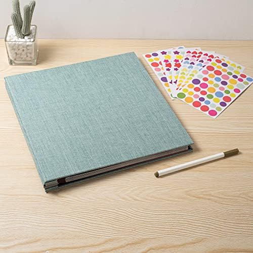 Large Photo Album Self Adhesive 4x6 8x10 10x12 13"x12.6" Scrapbook Album 12.6"x11" Inch 60 Black Sticky Pages Linen Cover Magnetic Photo Album with A Metallic Pen and DIY Stickers(Green) - Image 6