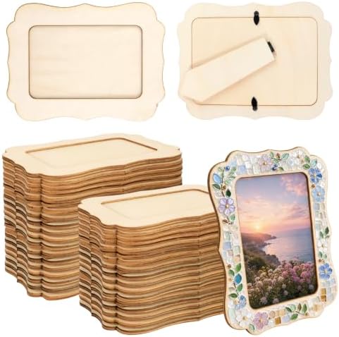 VOKOY 60 Pack Wooden Picture Frames for Crafts, 4" x 6" Photos DIY Wood Frames for Crafting,Unfinished Standing Photo Frames DIY Crafts Wood Decorate for Birthday Gifts, Vintage Shape by VOKOY