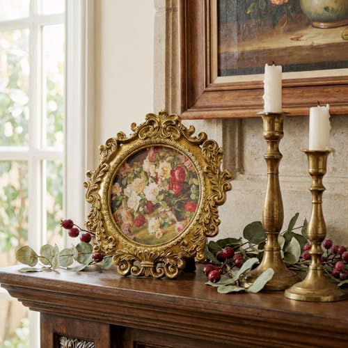 Cuspin 4x4 Picture Frame Gold Vintage Round Floral Resin Frame - Image 3