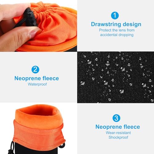 PATIKIL Camera Lens Bag, 2 Pcs 3.7" ID x 7.1" H Cylindrical Drawstring Lens Pouch with Thick Protective Neoprene, Lens Case for DSLR Camera Lens, Water Coffee Cups Black, Orange - Image 4