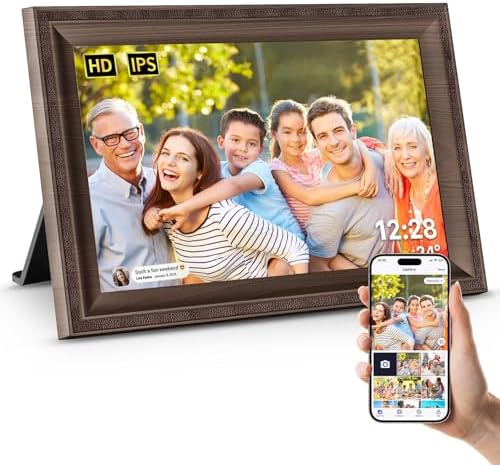 Digital Picture Frame WiFi Send Photos from Your Phone 16GB Storage 10.1inch 1280x800 IPS Touch Screen Digital Photo Frame Auto-Rotate Wall Mountable Wood Dark Color by Unknown