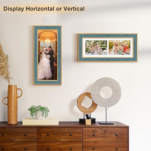 Suede 6x15 Picture Frame Display 2 Opening 5x7 Double Picture Frames Collage Wall Decor with Mat,Multi Photo Frame for Plexiglass,Wall Decor,1Pack,Blue - Image 6