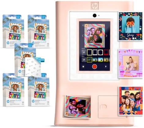 HP Sprocket Photo Booth Machine Instant Color Photo Printer (Pink) Paper Bundle + Zink 3.5 x 4.25” Zink Sticky-Backed Photo Paper (510 Sheets) by Unknown