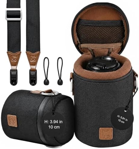 C Coiro Premium Camera Lens Case with Quick Release Strap, Water Resistant Protective Lens Pouch for DSLR Camera, 2 Size L and M, Compatible for Canon, Nikon, Sony, Pentax, Olympus by CCoiro
