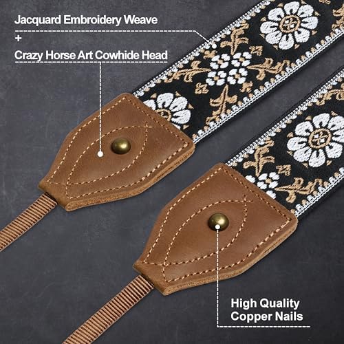 Padwa Lifestyle 2" Wide Classic Crazy Horse Art Cowhide Head Cotton Camera Straps for Photographers - Image 2