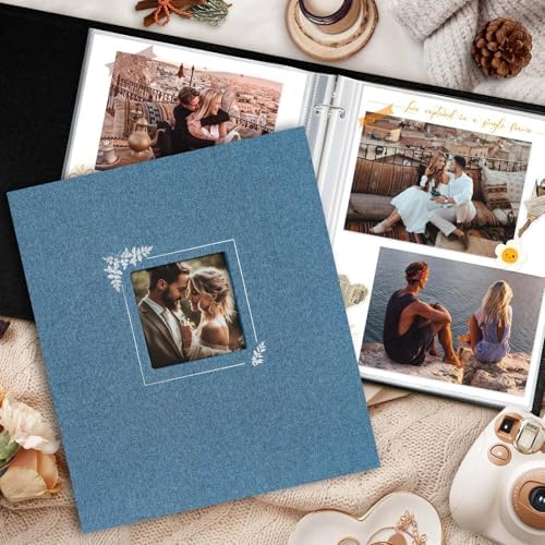 Lanpn Scrapbook Photo Album 8.5x11, Linen Window Design Cover Top Load 3 Ring Folder Binder Photobook Photo Book 8.5 x 11 inch with 30 Plastic Sleeves 60 Pages Blue - Image 5