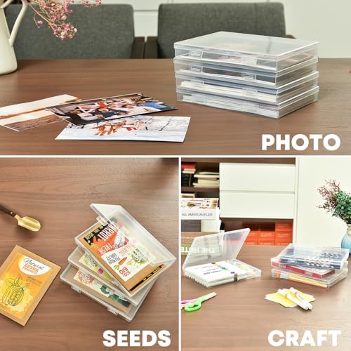 ALINK Photo Storage Box 5" x 7" with Handle, 18 Pcs Clear Photo Containers Organizer and Craft Keeper, Portable Picture Case with Label for Arts, Crafts, Sewing, Stickers, Office Supplies - Image 6
