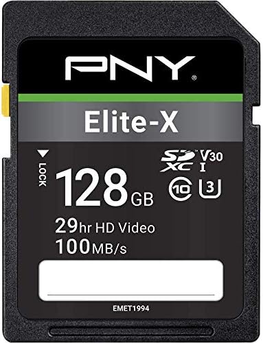 PNY 128GB Elite-X C10 U3 V30 SDXC Flash Memory Card, UHS-I, 4K UHD by PNY
