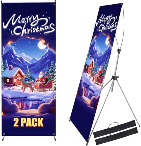2 Pack X Frame Banner Stand Fits Banner Adjustable Size Width 35" and Height 71" to 78" with Portable Travel Bag, Customize Stand for Tradeshow, Market, Store, Display, Event, Birthday & Party by JACNITAD