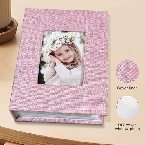 Photo Album 4x6 100 Pockets, Linen Cover Top Loader Vertical, Slip-in Picture Pink Pockets Albums for Wedding, Family, Anniversary, Baby, Vacation - Image 3