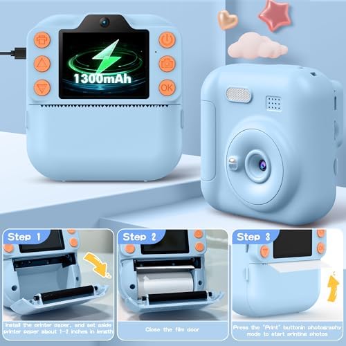 Kids Instant Camera with 64GB SD Card, Portable Digital Camera Toy for Girls and Boys Ages 3-12, Toddler Christmas and Birthday Gift for 3 4 5 6 7 8 9 10 Year Old Kids (Blue) - Image 7