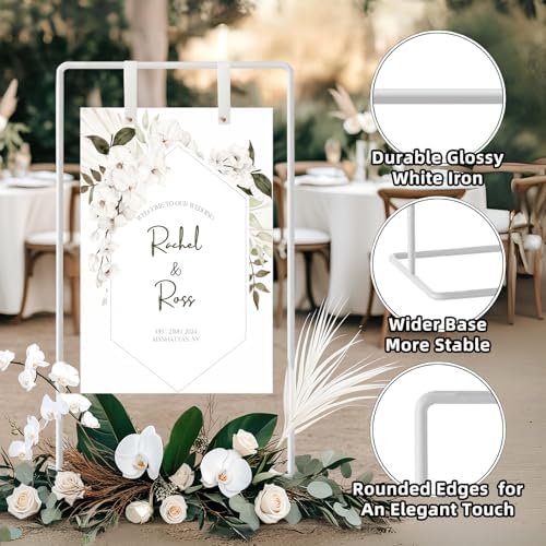 Wedding Sign Holder, Adjustable Welcome to Our Wedding Sign Stand W/Design Bundle & Leather Sign Hanging Straps, Heavy Duty Easel Stand for Sign, Wedding Seating Chart Stand, Easel for Display (White) - Image 5