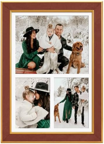 Suede P538-1116 11x16 Picture Frame Display 3 Opening One 8x10 Picture Frames and 5x7 Double Picture Frames Collage Wall Decor with Mat,Multi Photo Frame for Plexiglass,Wall Decor,1Pack,Brown - Image 3