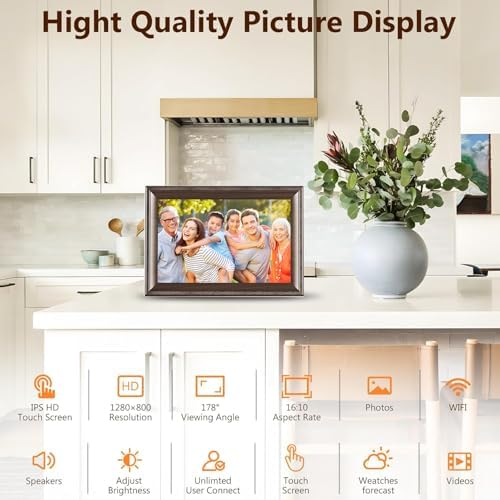 Digital Picture Frame WiFi Send Photos from Your Phone 16GB Storage 10.1inch 1280x800 IPS Touch Screen Digital Photo Frame Auto-Rotate Wall Mountable Wood Dark Color - Image 5