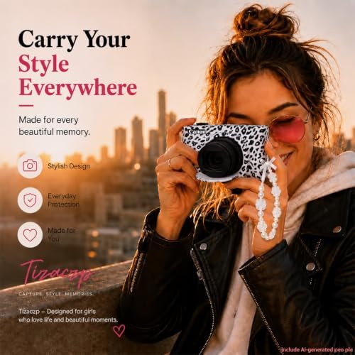 Cute Camera Case for Canon PowerShot SX740 HS/SX730 HS,Silicone Protective Cover with Removable Lens Cap,Wrist Strap & 2 Pack Tempered Glass Screen Protector for Women (White Leopard) - Image 7