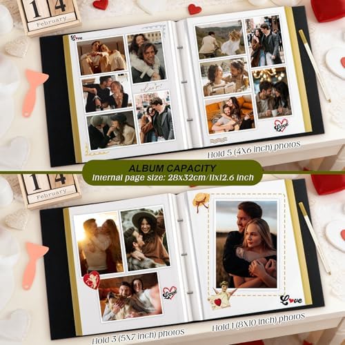 Lanpn Couples Scrapbook Photo Album - The Story of Us, Linen Wedding Anniversary Self Adheisve Picture Book holds 4x6 5x7 A5 Photo for Love Newlywed Valentine's Day (Large 40 Sheets/80 Pages, Green) - Image 4