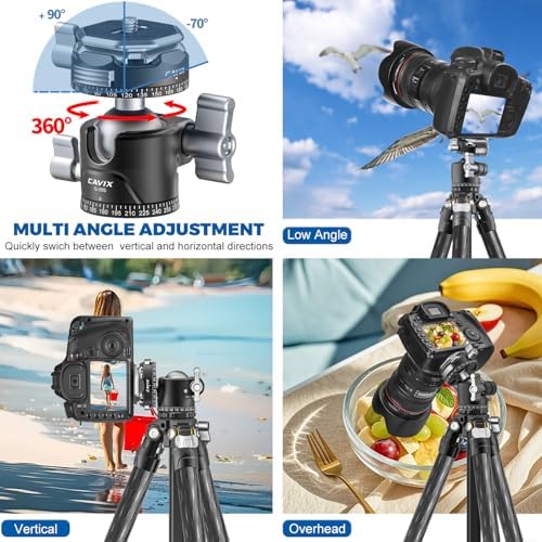 CAVIX Ball Head, Tripod Ball Head Mount 1/4" & 3/8" with Arca Quick Release Plate, 360° Rotating Panoramic Ball Head for DSLR Camera,Tripod,Monopod,Slider,Camcorder - 11 lbs/5kg Load - Image 7
